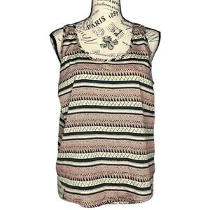 Bjewel MEDIUM Aztec Tribal Print Scoop Neck Exposed Back Zipper Round Hem Tank